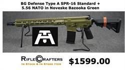 BG Defense Type A SPR-16 Standard + 5.56 NATO Mid Rifle - Noveske Bazooka Green