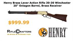 Henry Brass, Lever Action Rifle, 30-30 Winchester, 20" Octagon Barrel, Brass Receiver